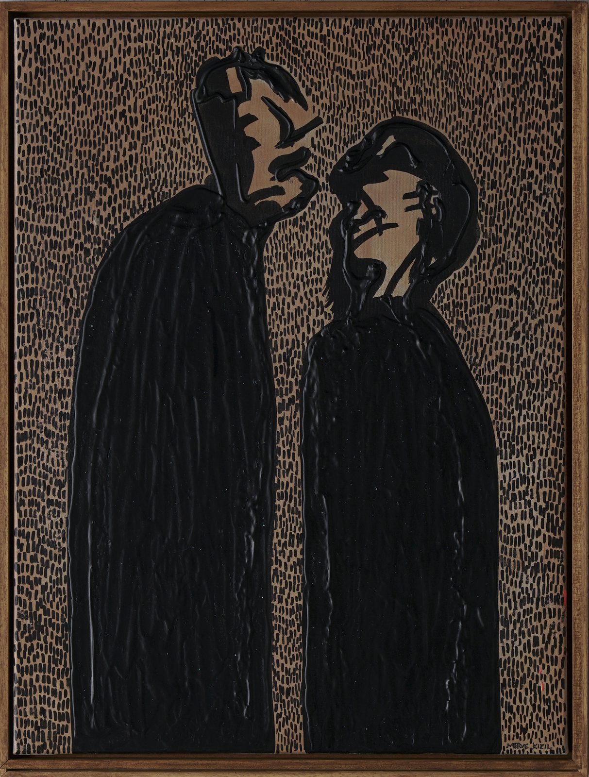 Dialogue (2024) by Merve Kızıl — acrylic and ink on canvas, 80 x 60 cm